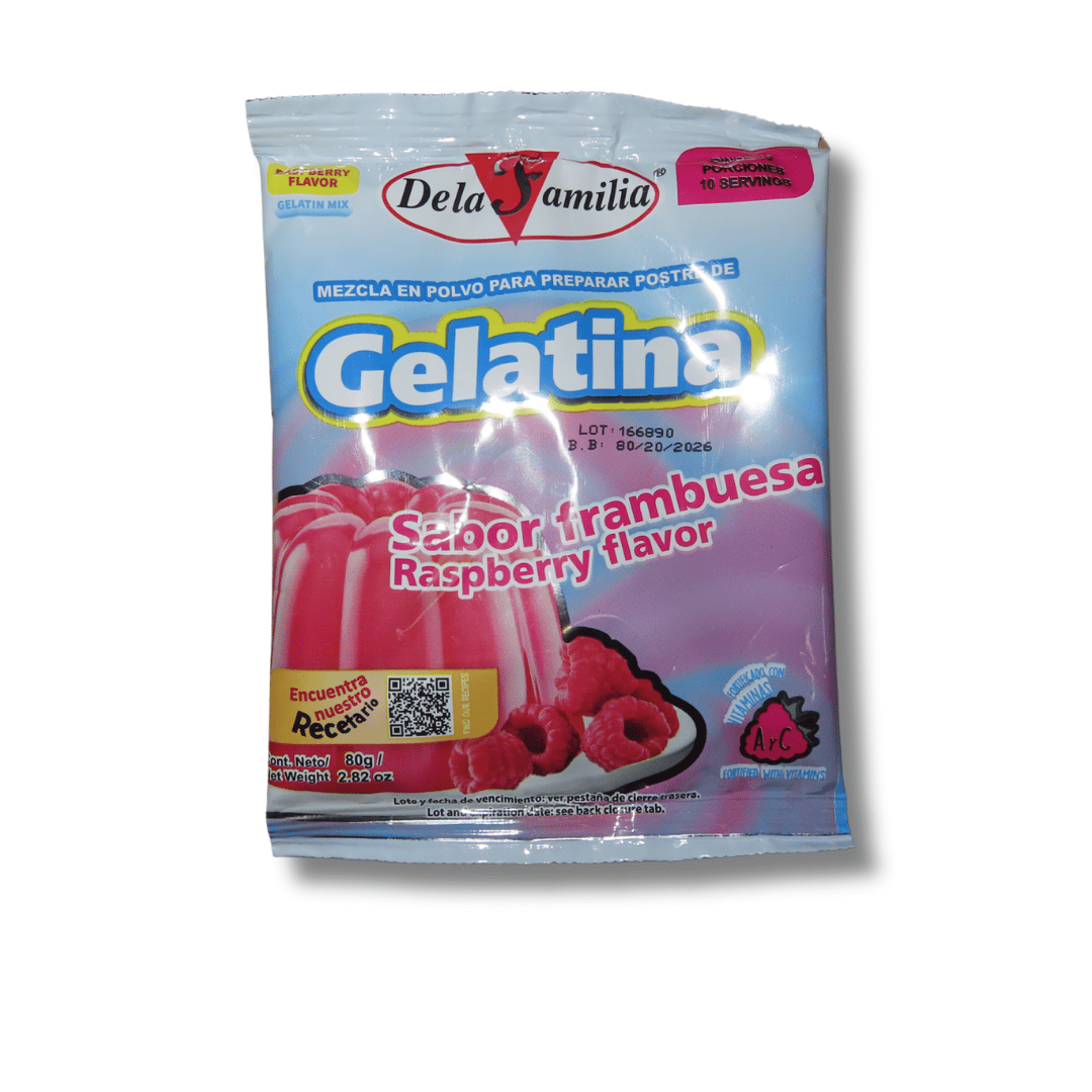 Dela Familia Gelatina Frambuesa 80g - El Mercadito Salvadoreno