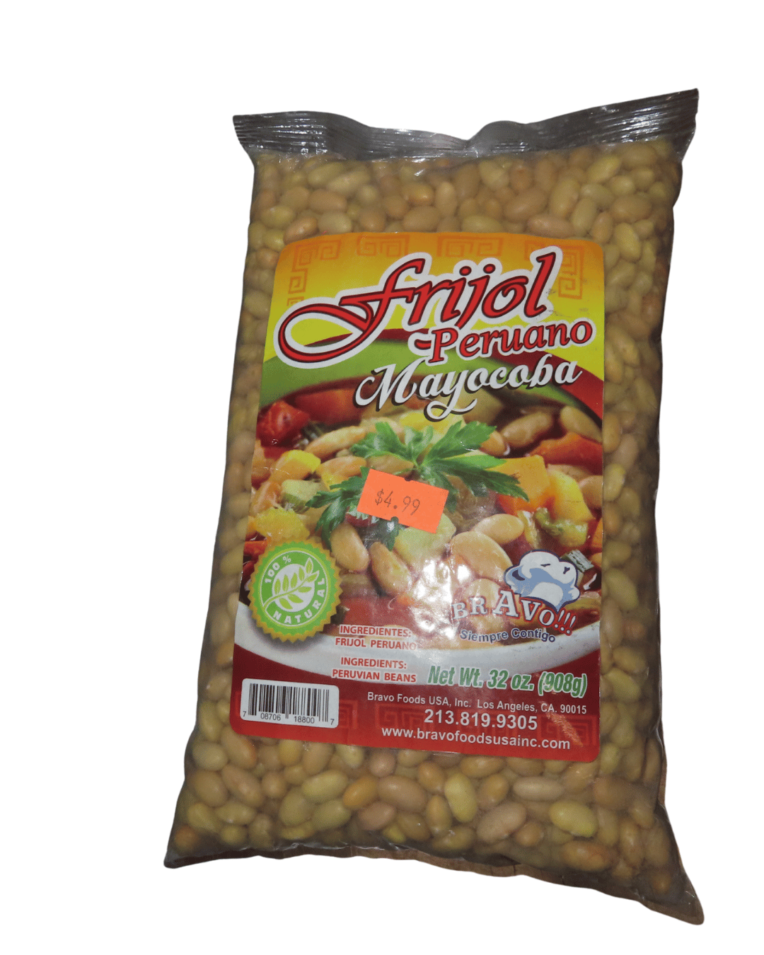 Bravo Frijol Peruano Mayocoba 908g - El Mercadito Salvadoreno